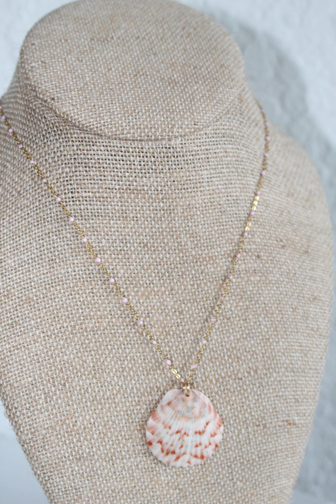 Pretty in pink scallop shell necklace