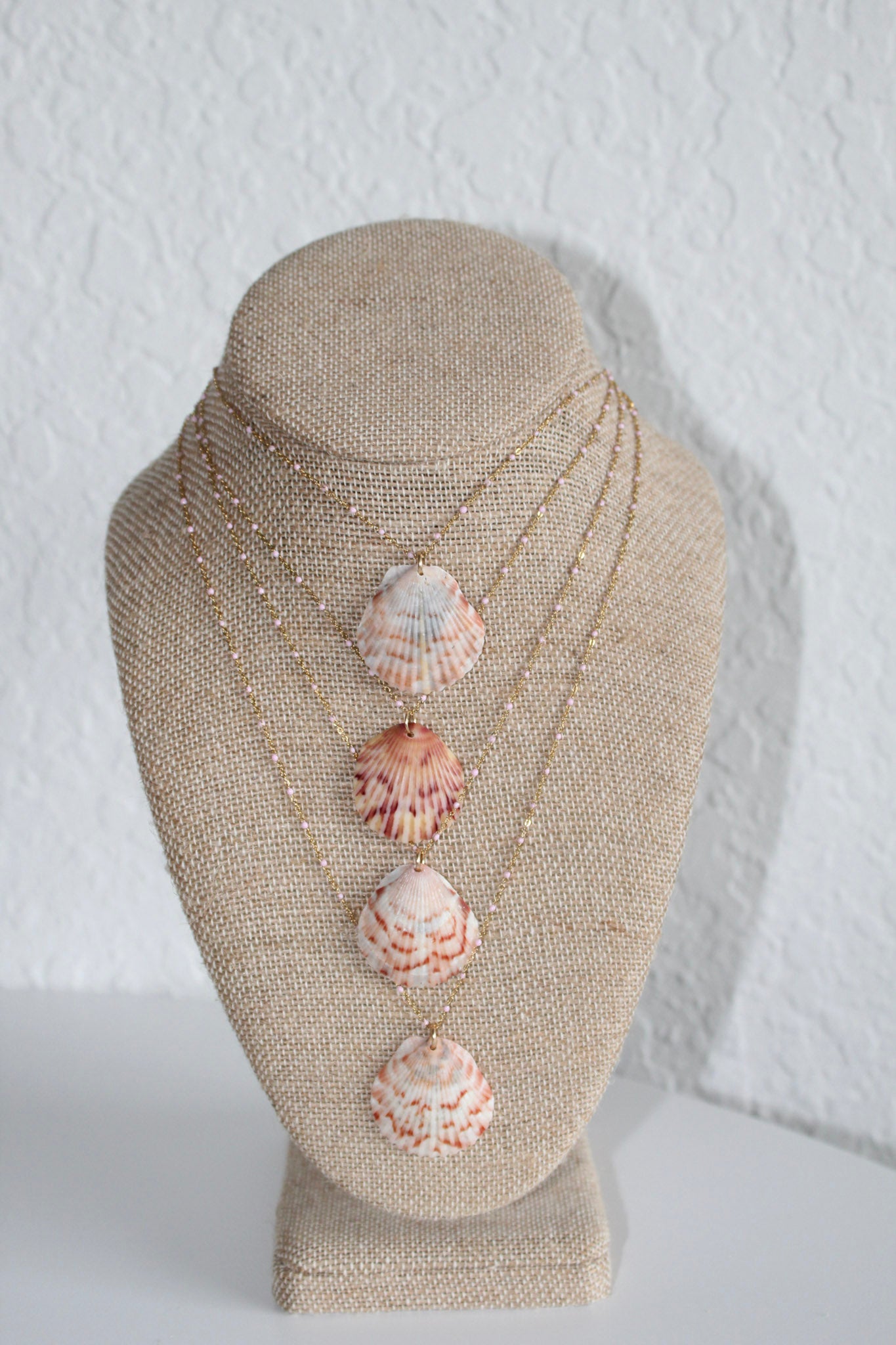 Pretty in pink scallop shell necklace