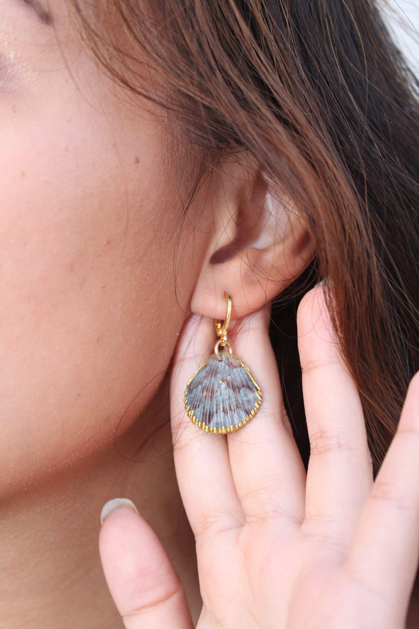 Baby scallop shell mini hoop earrings